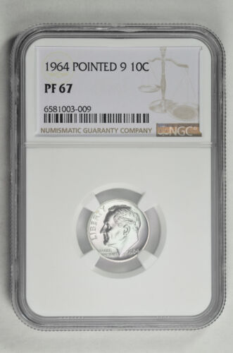 1964 10C Pointed 9 Proof Silver Roosevelt Dime NGC PF 67 - Picture 1 of 2