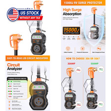 RV Surge Protector 30 Amp with 15000J High Energy Protection and IP68 Waterproof
