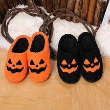 Cozy Halloween Pumpkin Slippers Women Soft Plush Non Slip Indoor Cotton Slippers