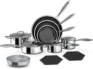 14-Piece Nonstick Hybrid Hex Cookware Set - Induction & Oven Safe, PFOA Free