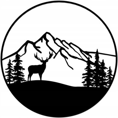 Wandbild Hirsch Berge Wald 40x40cm Schwarz HDF 3D Ajour Design Natur Deko