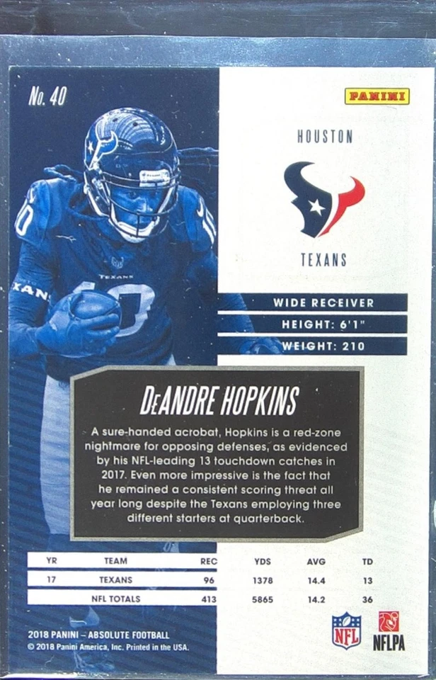 2018 Absolute DeAndre Hopkins Spectrum Purple /5 #40 Texans - Image 2 of 2
