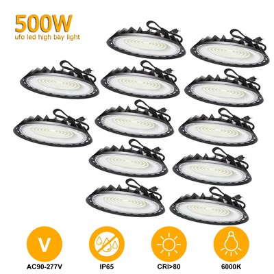 12 Pack 500W UFO Led High Bay Light Industrial Commercial Garage Warehouse Light