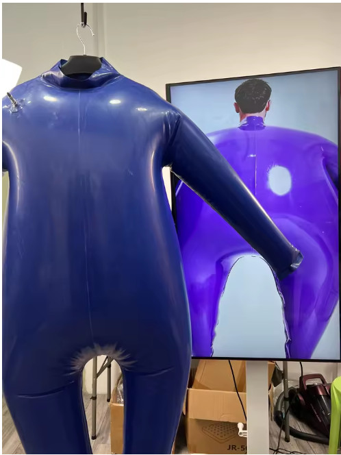 Men’s Inflatable Latex Rubber Puff Jumpsuit High Gloss Bodysuit Cosplay Costume
