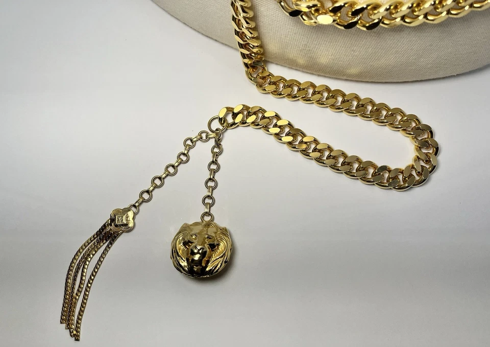 "Cinturón de cadena grueso dorado de diseñador de colección borla tigre chantiana 44"" Christian Dior? Foto 3 de 4