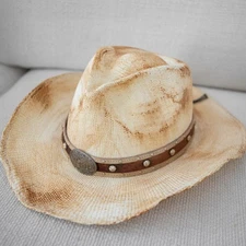 Shyanne Cowgirl Western Country Gori Distressed Tea Stain Straw Hat Womens OS