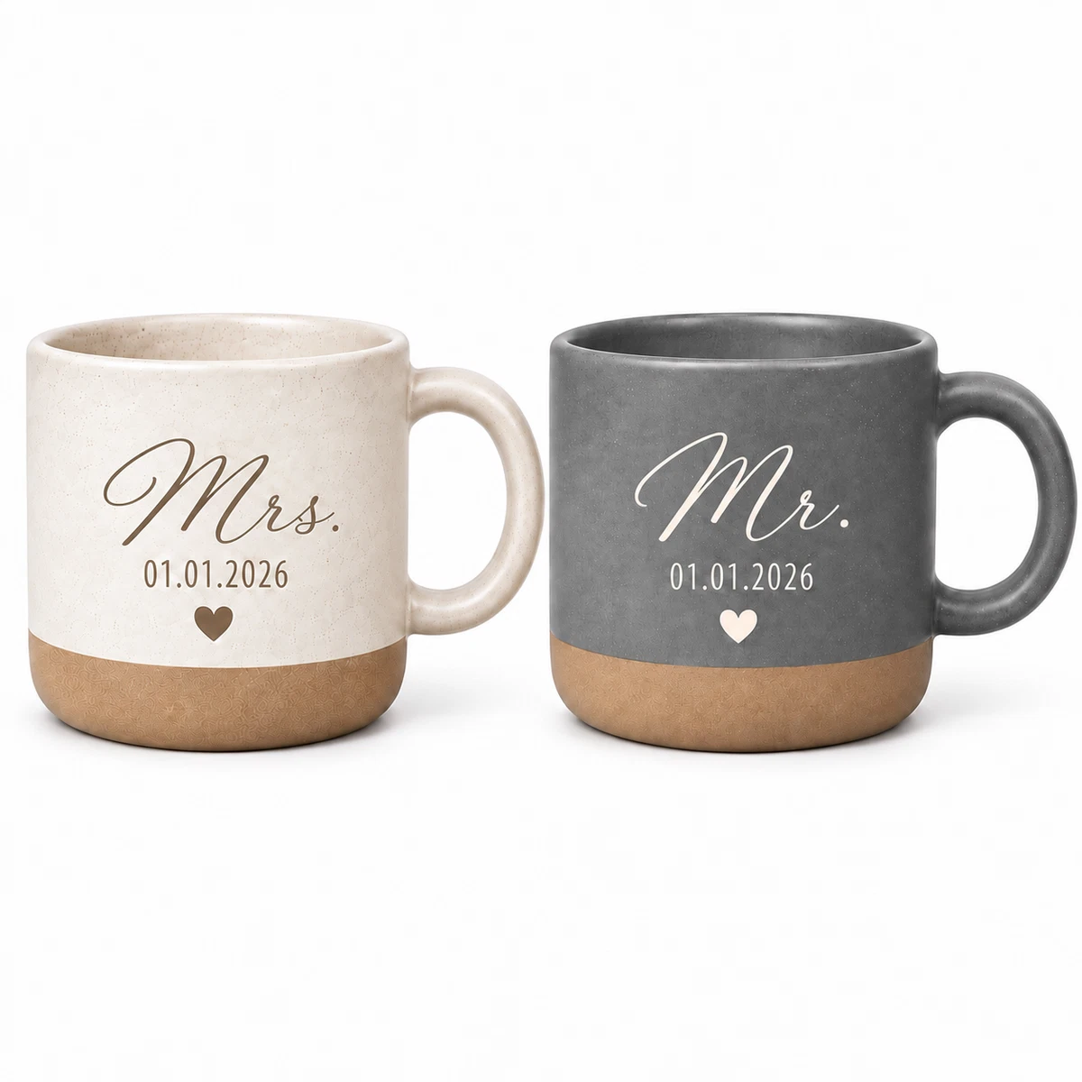 Personalisierte Mr. & Mrs. Tassen im 2er-Set mit Wunschdatum Keramiktassen 360ml