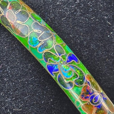 Vintage Green Cloisonne Bangle Bracelet Floral Enamel 8in
