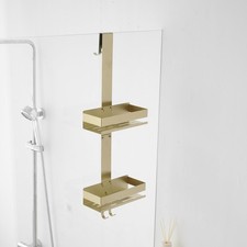 Gold Shower Caddy Over Door - 2 Tier Hanging Organizer No Drilling Storage Shelf