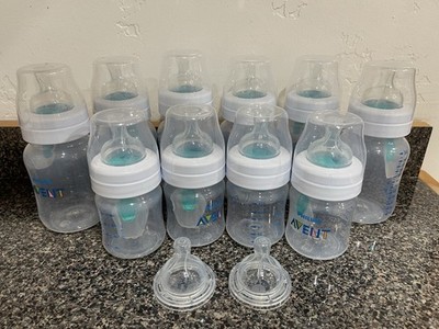 Lot Of (10) Philips Avent Anti-Colic Baby Bottles (6) 8 oz And (4) 4 oz