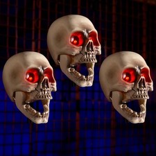 Halloween Animatronic Skull Decorations,Sound Bone White with Red LED Eyes