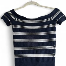 American Eagle Outfitters Navy Striped Off-Shoulder Top