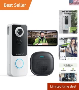 Smart Wireless Doorbell - 1080p Video, AI Detection, No Subscription Required