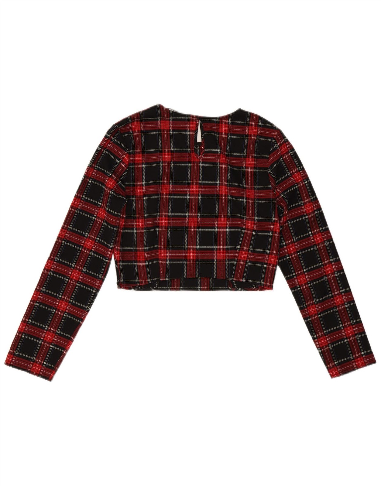 ZARA Womens Crop Long Sleeve Blouse Top UK 10 Small Black Check BZ05 thumbnail 2