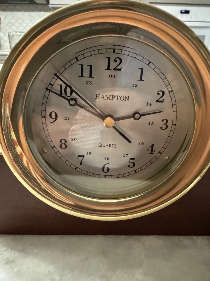 Conjunto de relógio e barômetro Hampton navio latão com base de mogno década de 1970’ - Imagem 2 de 4