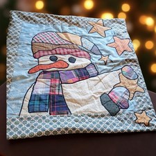 Quilted Snowman Oversized Pillow Case 26" x 26" Homemade Vintage Christmas