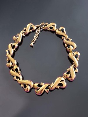 Vintage Monet Necklace Runway Statement Necklace Gold Plated Abstract Wave 16 