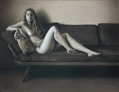 Original weibliche Kohle auf Papier Leben Zeichnung Akt Mädchen Frau Kunstwerk Realismus