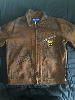 Awake Brown Work Jacket Men's S Full Zip Pockets Embroidered Logo Awake NY x UPS