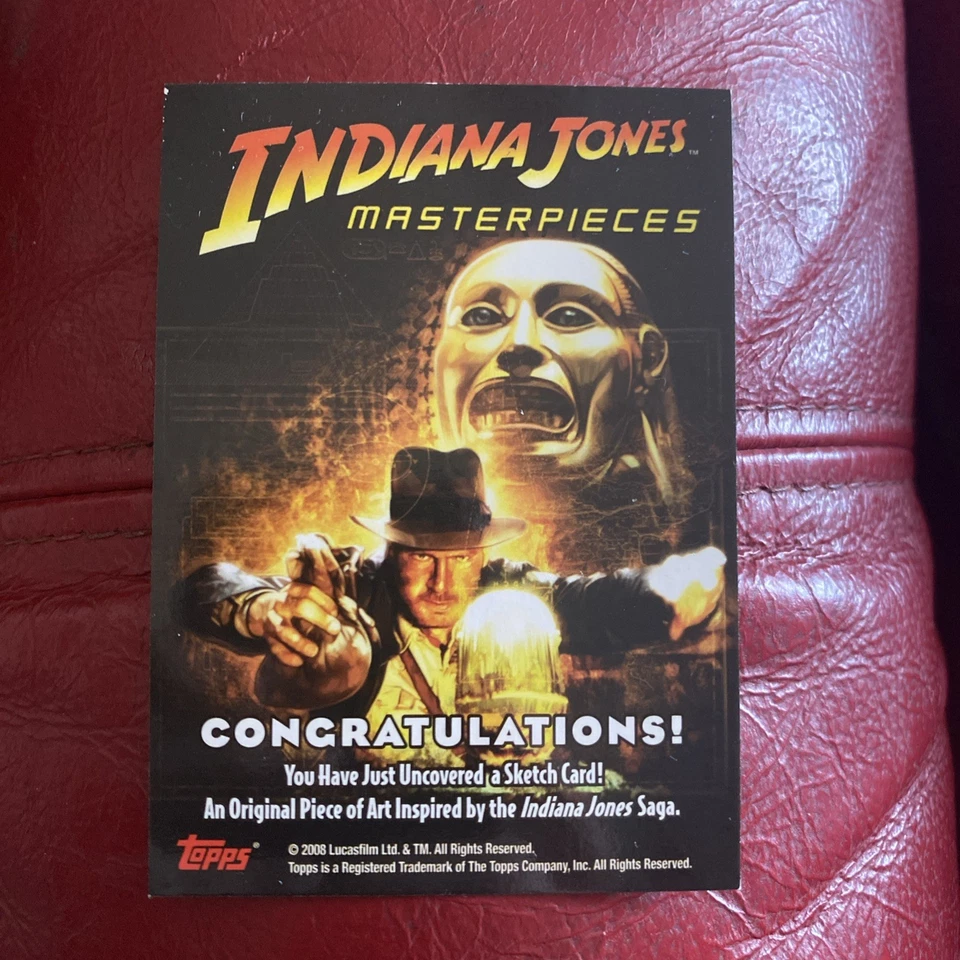 Indiana Jones Heritage Topps 2008 Hat Whip Sketch Card 1/1 Artist Jason Hughes - Image 2 of 2