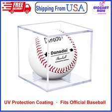 Baseball Display Case UV Protected Acrylic Cube Clear Square Sports Holder Stand