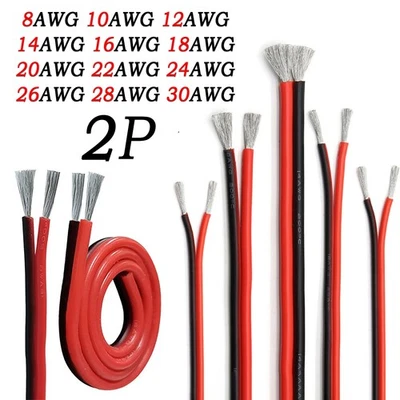 Twin 2 Core Cable Tinned Copper Strand Cable Soft Silicone Wire 2x 8AWG to 30AWG - Image 1 of 4