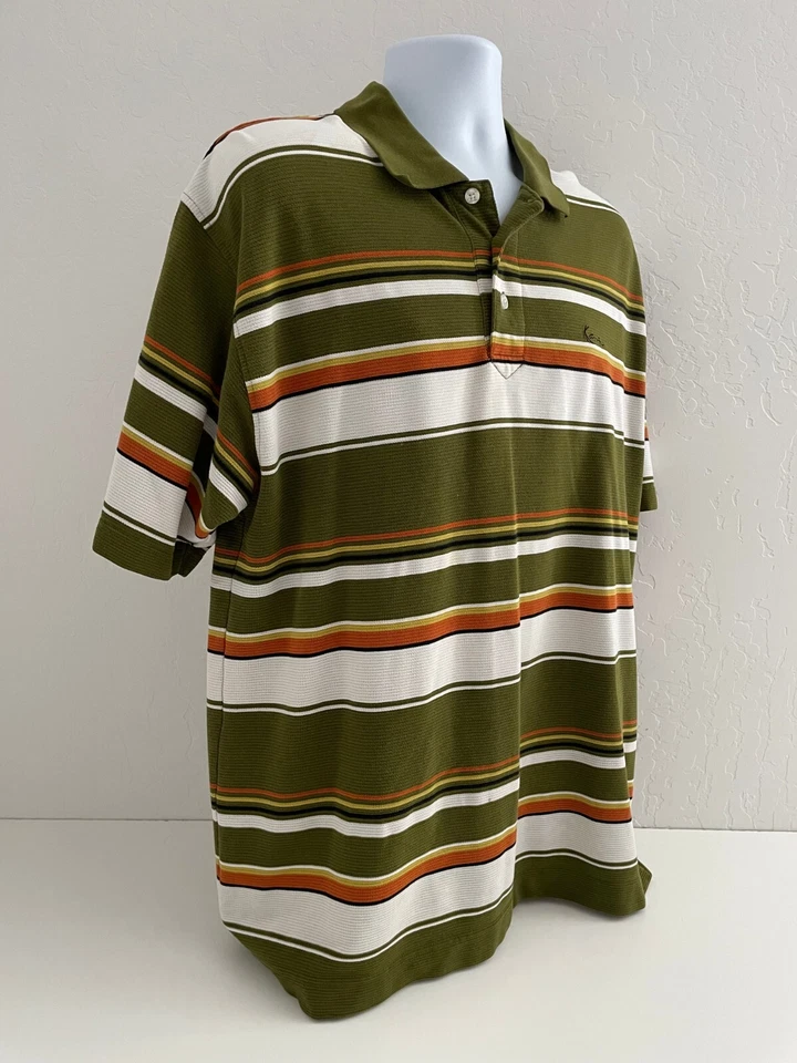 Camisa Polo Kani Dorada Para Hombres Talla XL Verde Naranja Rayas Y2k Hip Hop Manga Corta Foto 4 de 4