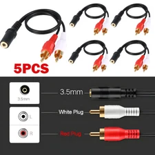 5x 3.5mm Stereo Female Mini Jack to 2 Male RCA to Headphone Plug Adapter Y-Cable