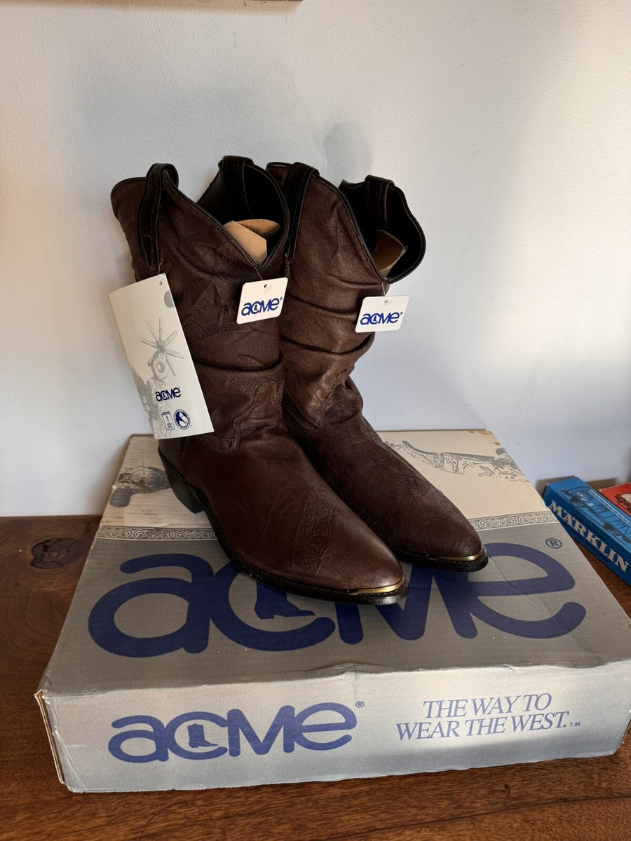 Acme Men - Size 9.5D - Vintage Brown Slouch Cowboy Boots Style