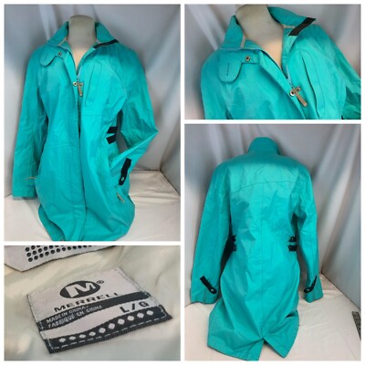 Merrell Long Jacket L Women Bright Blue Nylon Snaps Full Zip Lined YGI I1-172