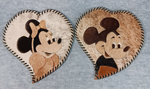 Walt Disney Vintage Mickey and Minnie Cowhide Hanging Decor Made in Argentina