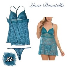 NWOT Linea Donatella Women's XL Lace Babydoll  Thong Lingerie Set DPS080