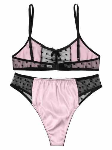 Men See Through Satin Lingerie Set Bra Top with Briefs Thong Underwear Nightwear - Picture 6 of 34