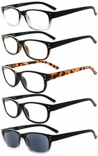 Eyekepper 5-Pack Reading Glasses Retro Sun Readers Spring Hinge For Men Women