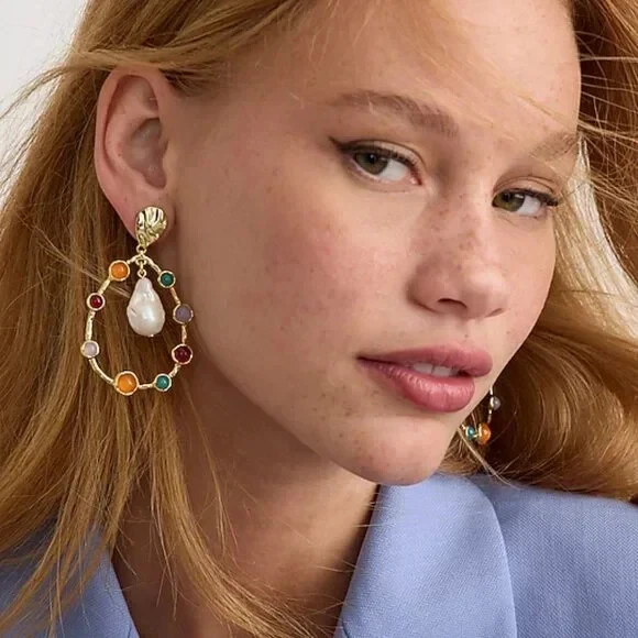 J.CREW Semi precious stone statement earrings NEW multicolor eBay