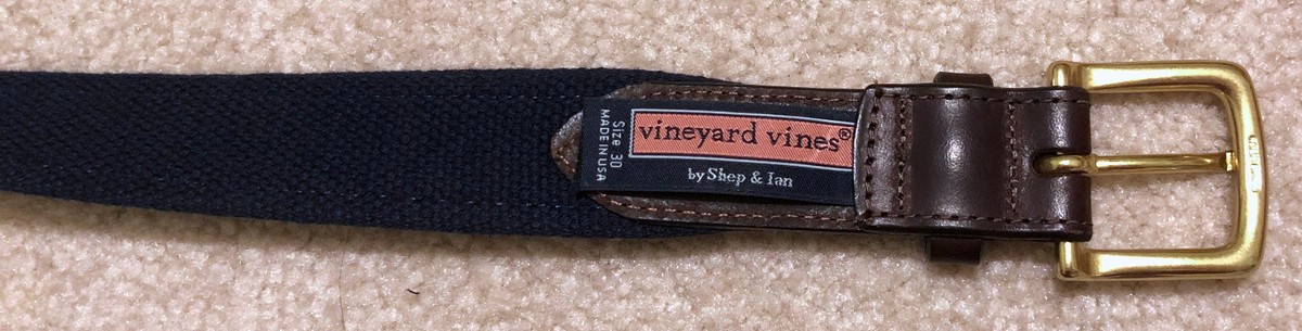Vineyard Vines Leather Canvas Club Belt Green White Striped  display picture 1