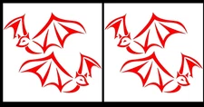 Flying Bats Tribal Graphic Art Two 5" Red Vinyl Decal Car Window Laptop Tablet