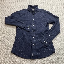 Goodfellow Button Down Shirt Mens Small Navy Blue Slim Fit Norhrop Long Sleeve