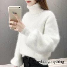 Women's Winter Angora Faux Cashmere Warm Knit Sweater Fluffy Fuzzy Plush Jumpers