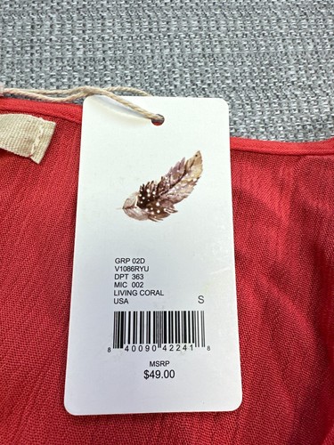 Babydoll Shirt Womens Small Coral Boho Feminine Flowy Fairy Romantic New - Picture 5 of 11