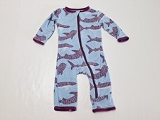 Kickee Pants One Piece Outfit 0-3 Months Blue Purple Fish Long Sleeve Zip Boy f