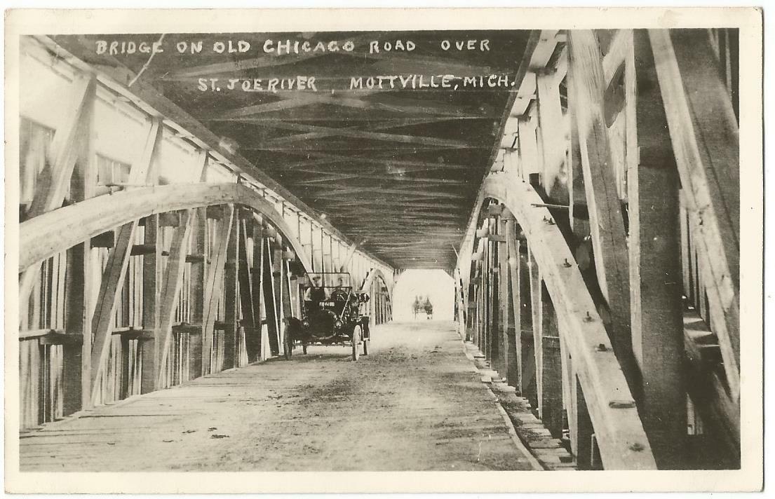 Mottville Michigan MI St. Joseph River Covered Bridge RPPC Real Photo