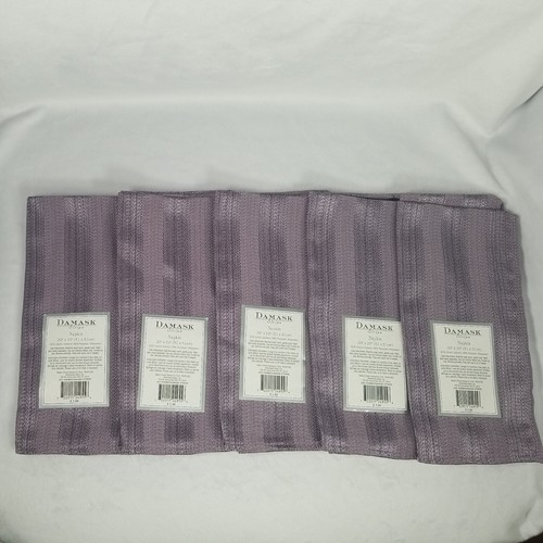 Damask Stripe Dinner Napkins Purple Stripe 20"x20" Set of 5 - Picture 2 of 7