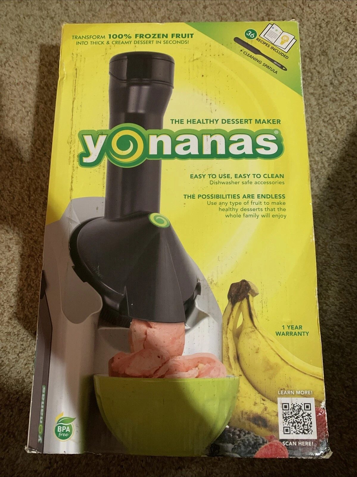 YONANAS Classic 902 Healthy Dessert Maker With Spatula & Recipes 200W Silver NEW