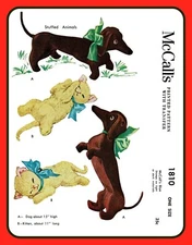 Stuffed Animal Pattern 1810 Dachshund DOG Puppy Kitten CAT VTG 1953 Sewing Craft