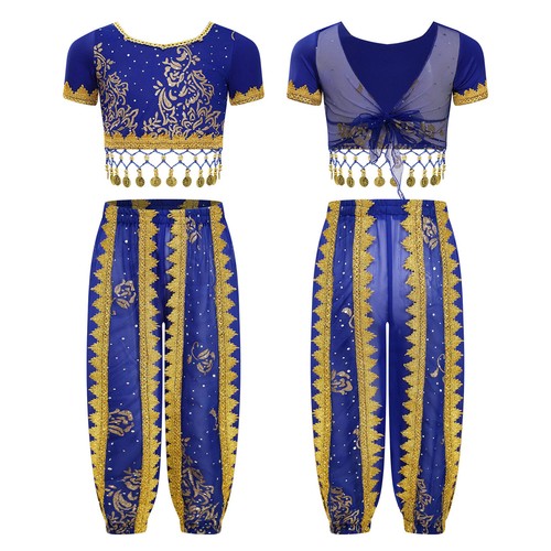 Kids Girls Set Sequin Costume Sheer Outfit Decorated Hoodie Shiny Pants Tassels - Picture 46 of 63