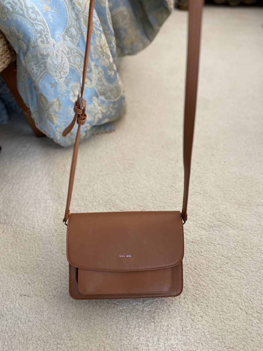 PIXIE MOOD Zoe Crossbody Bag Purse Cognac Vegan Leather- $75