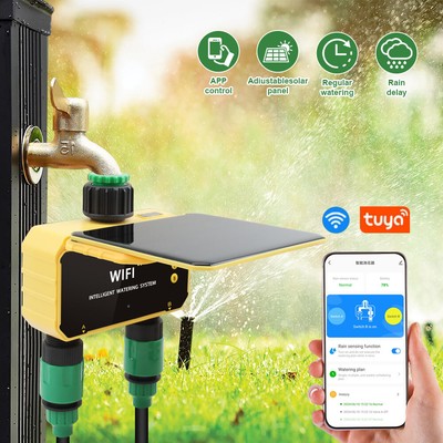 Dual Zone WIFI Solar Irrigation Timer APP Control Automatic Irrigation System