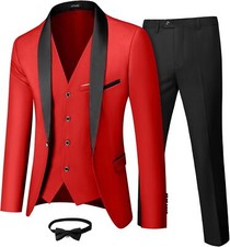 Men's Slim Fit 3 Piece Tuxedo Suit Set One Button Shawl Collar Jacket Vest Pants
