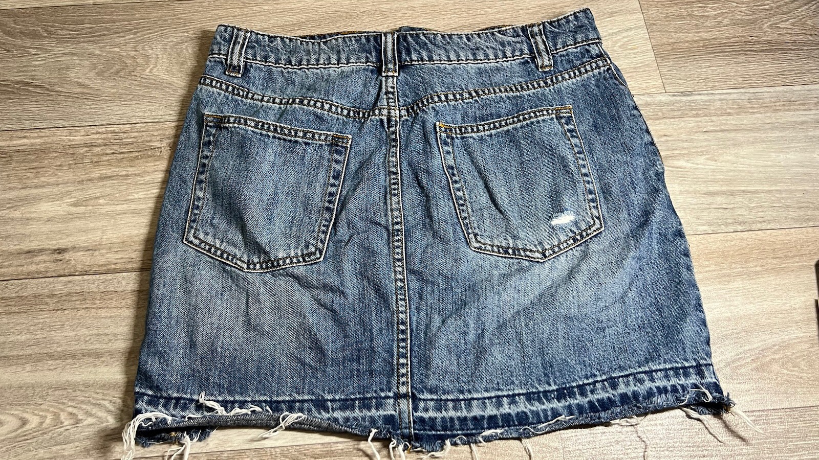 DECJUBA Skirt Womens 12 Blue denim Straight Cut Off Distressed Pocketed